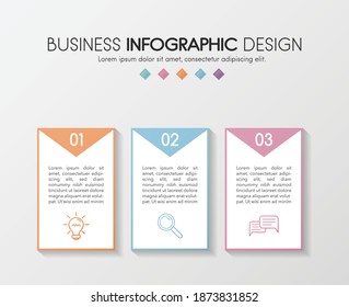 Colourful timeline infographic with 3 options. Flowchart. Vector