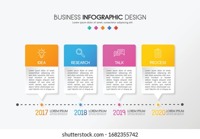 Colourful timeline. Infographic template with 4 options and business icons. Vector