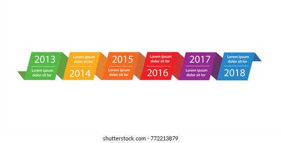 Colourful timeline with years up to 2018 in vector graphics
