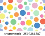 Colourful tossed circle pattern. A pretty vector seamless repeat pattern ideal for cute fabric, scrapbooking and stationery projects projects. Polka dot pattern background border. Cute vector art