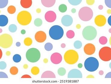 Colourful tossed circle pattern. A pretty vector seamless repeat pattern ideal for cute fabric, scrapbooking and stationery projects projects. Polka dot pattern background border. Cute vector art