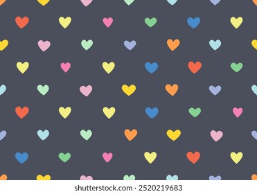 Colorido patrón de corazón lanzado. Un bonito patrón de repetición sin costuras de Vector ideal para proyectos de telas de San Valentín, álbumes de recortes y papelería. Borde de fondo de patrón de corazón. Lindo Arte vectorial