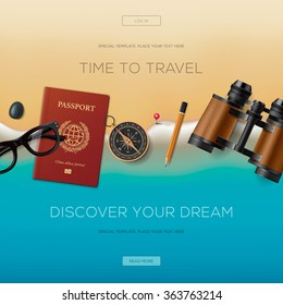 Colourful travel banner set for your business, web sites etc. elements and concept for website, vacation in paradise, vector illustration.