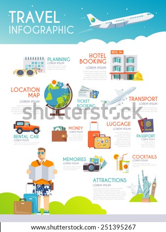 Colourful travel vector infographic. The concept of infographics for your business, web sites, presentations, advertising etc. Quality design illustrations, elements and concept. Flat style.