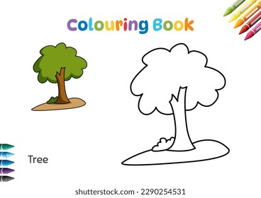 Colourful Tree for kids and children. Colouring Book. Vector illustration cartoon.