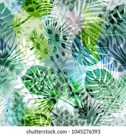 Colourful trendy seamless exotic pattern with tropical plants. Modern abstract design for paper, wallpaper, cover, fabric and other users. Vector illustration.