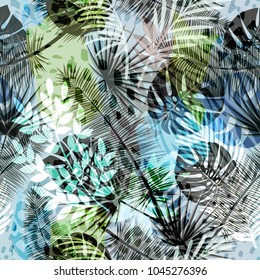 Colourful trendy seamless exotic pattern with tropical plants. Modern abstract design for paper, wallpaper, cover, fabric and other users. Vector illustration.