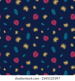Colourful tropical leaves seamless pattern on cobalt blue background. For home textile, wallpaper, wrapping, packaging, clothing.