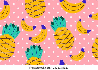 Colorido trópico patrón veraniego sin problemas. Papel de fondo de la playa de belleza de doodle dibujado a mano verano niños de fondo para la impresión gráfica de moda, textil, prendas de vestir, vectores de papel envolvente
