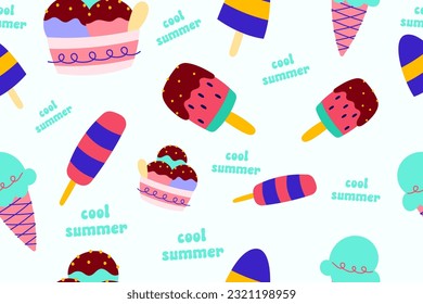 Colorido trópico patrón veraniego sin problemas. Papel de fondo de la playa de belleza de doodle dibujado a mano verano niños de fondo para la impresión gráfica de moda, textil, prendas de vestir, vectores de papel envolvente
