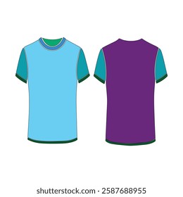 Colourful T-shirt font and back view with white background.