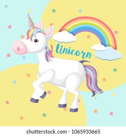 Un colorido unicornio en una ilustración de fondo liso
