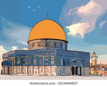 Colourful Vector Art of Dome of the Rock Mosque.