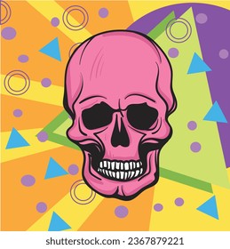 Colourful vector art illustration of the skull. Hand-drawn vector illustration.