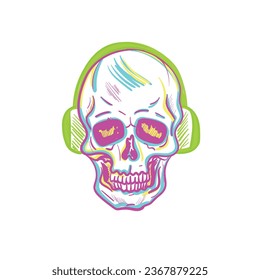 Colourful vector art illustration of the skull. Hand-drawn vector illustration.