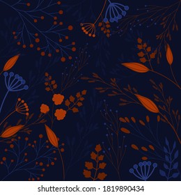 Fondo vectorial colorido para tela, papel, embalaje, etc.
Patrón floral sin soldadura silvestre con hierbas forestales