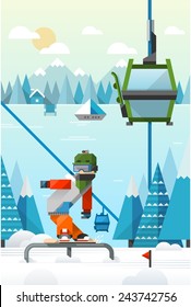 colourful vector background with snowboarder in the mountains