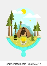 colourful vector background with tent and mountain background