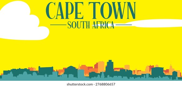 A colourful vector cityscape with sunset tones representing retro minimalist tourist poster skyline of CAPE TOWN, SOUTH AFRICA
