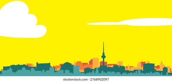 A colourful vector cityscape with sunset tones representing retro minimalist tourist poster skyline of BERLIN, GERMANY