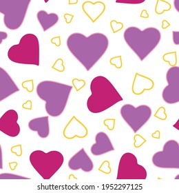 Colourful vector hearts seamless pattern background. Suitable for packaging, fabric, background pattern, invitation cards, Valentines Day and other design projects. 