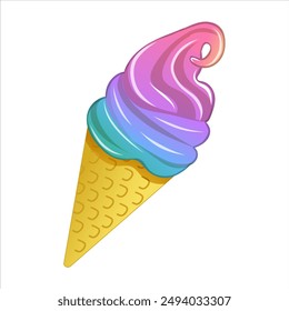 Bunte Vektorillustration von leckerem Regenbogeneis in einer Waffeltüte auf weißem Hintergrund