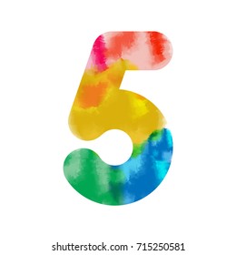 Colourful vector illustration of number five or 5 in watercolour style for banners, flyers, brochures, invitations, greetings etc