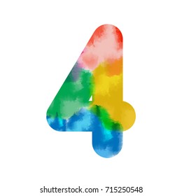 Colourful vector illustration of number four or 4 in watercolour style for banners, flyers, brochures, invitations, greetings etc