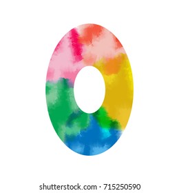 Colourful vector illustration of number zero or 0 in watercolour style for banners, flyers, brochures, invitations, greetings etc