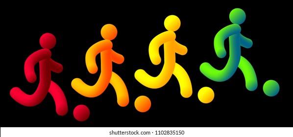colourful vector illustration soccer player design team light football player neon tubed concept pictogram set