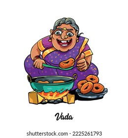 Colorida ilustración vectorial del sur de India haciendo Vada