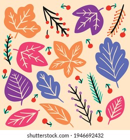 Colourful vector leaves set background