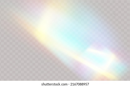 Colourful Vector Lens, Crystal Rainbow  Light  And  Flare Transparent Effects.Overlay For Backgrounds.Triangular Prism Concept.