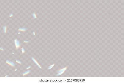 Colourful Vector Lens, Crystal Rainbow  Light  And  Flare Transparent Effects.Overlay For Backgrounds.Triangular Prism Concept.