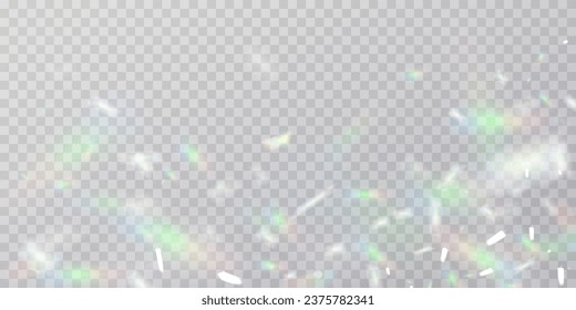 Lente vectorial colorida, luz arco iris de cristal y efectos transparentes de la bengala.Superposición para fondos.Concepto de prisma triangular.