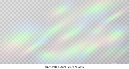 Lente vectorial colorida, luz arco iris de cristal y efectos transparentes de la bengala.Superposición para fondos.Concepto de prisma triangular.