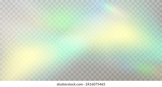 Lente vectorial colorida, luz arco iris de cristal y efectos transparentes de la bengala.Superposición para fondos.Concepto de prisma triangular.