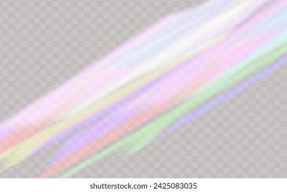 Colourful vector lens, crystal rainbow  light  and  flare transparent effects.Overlay for backgrounds.Triangular prism concept.