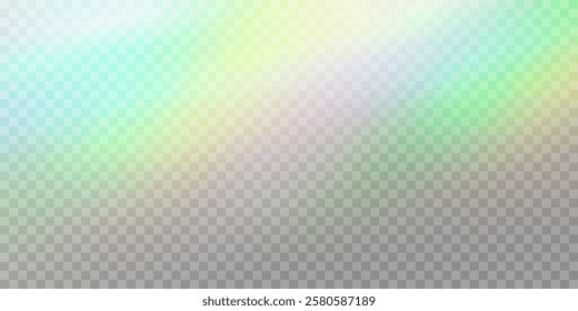 Colourful vector lens, crystal rainbow light and flare transparent effects.Overlay for backgrounds.Triangular prism concept.	
