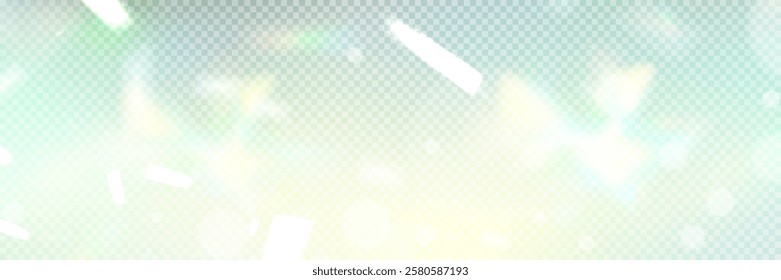 Colourful vector lens, crystal rainbow light and flare transparent effects.Overlay for backgrounds.Triangular prism concept.	