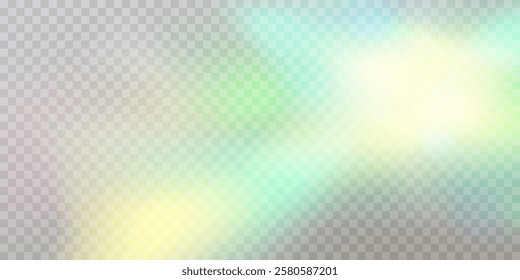 Colourful vector lens, crystal rainbow light and flare transparent effects.Overlay for backgrounds.Triangular prism concept.	