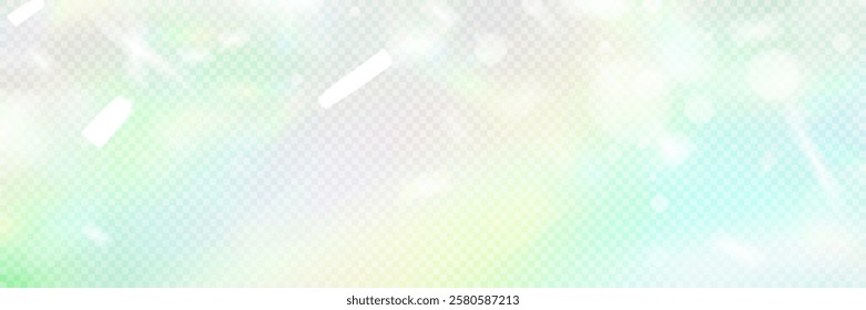 Colourful vector lens, crystal rainbow light and flare transparent effects.Overlay for backgrounds.Triangular prism concept.	