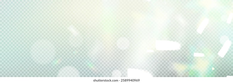 Colourful vector lens, crystal rainbow light and flare transparent effects.Overlay for backgrounds.Triangular prism concept.	