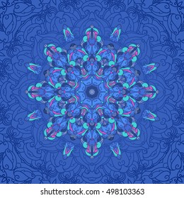 Colourful vector mandala or arabesque. Weave round ornament. Decorative design element for wedding invitation, flower boutique identity. Yoga logo. Fantasy flower oriental vector.