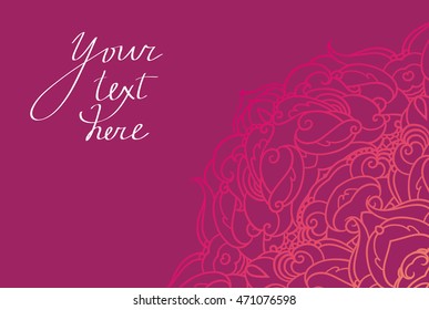 Colourful vector mandala. Round Ornament Pattern. Vintage decorative hand drawn background. Islam, Arabic, Indian, ottoman motif. Illustration for banner. Place for text. Marsala, pink, fuchsia color
