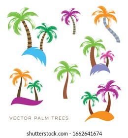 Colourful vector palm trees collection brush stroke design