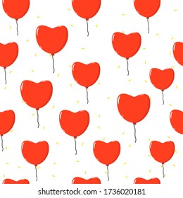 Colourful vector pattern with balloons. Flying Hearts and confetti .