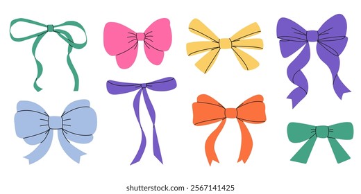 Colourful vector ribbon bow big set