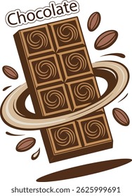 Colourful vector of Swirled Chocolate Bar with Cocoa Beans