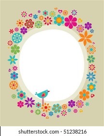 Colourful vintage frame with floral border